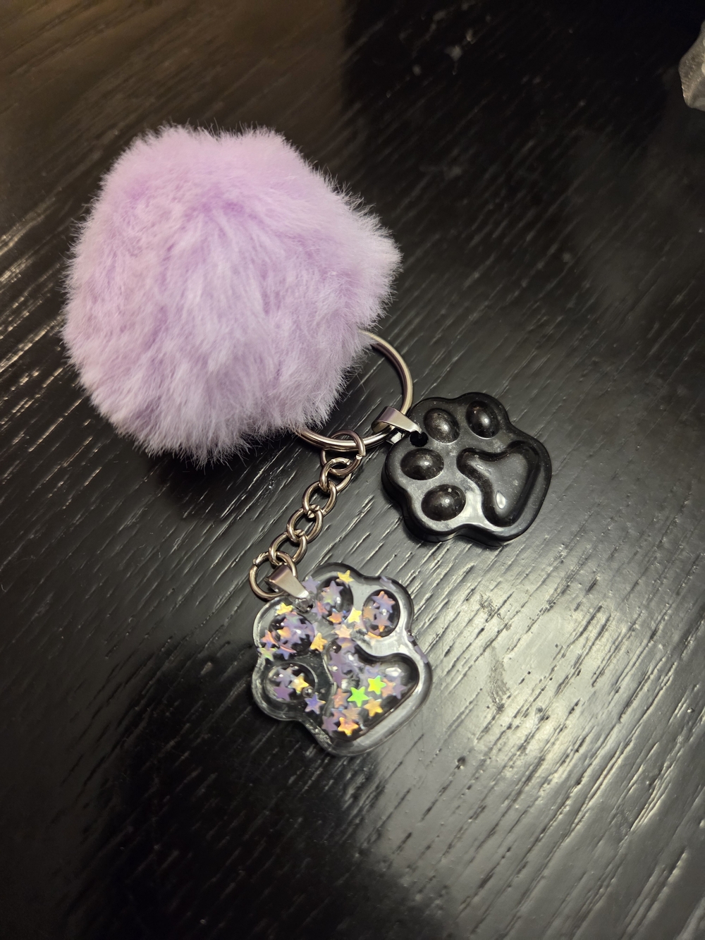 Purple Pom Pom Paw Keychain Pet Charm